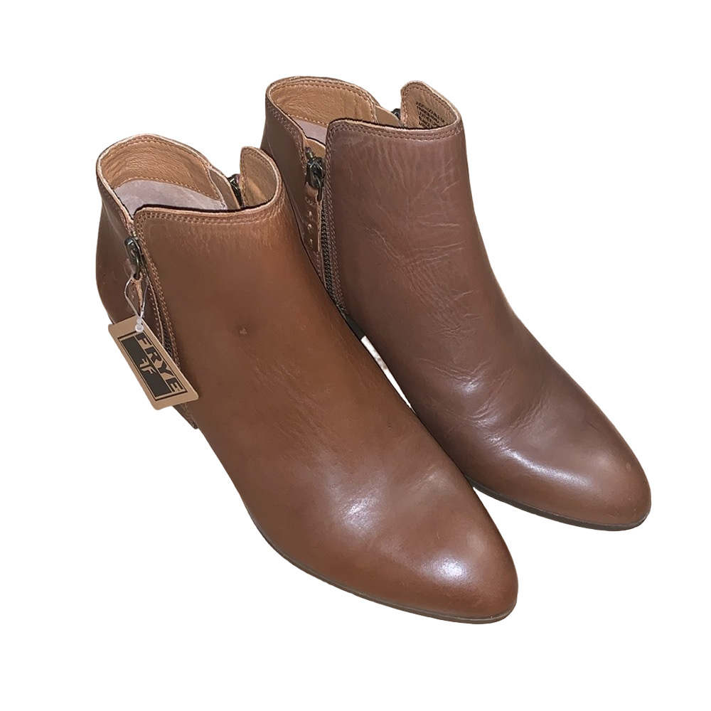 Frye Judith Double Zip 9.5 Wheat Leather Western Ankle Booties Block Heel